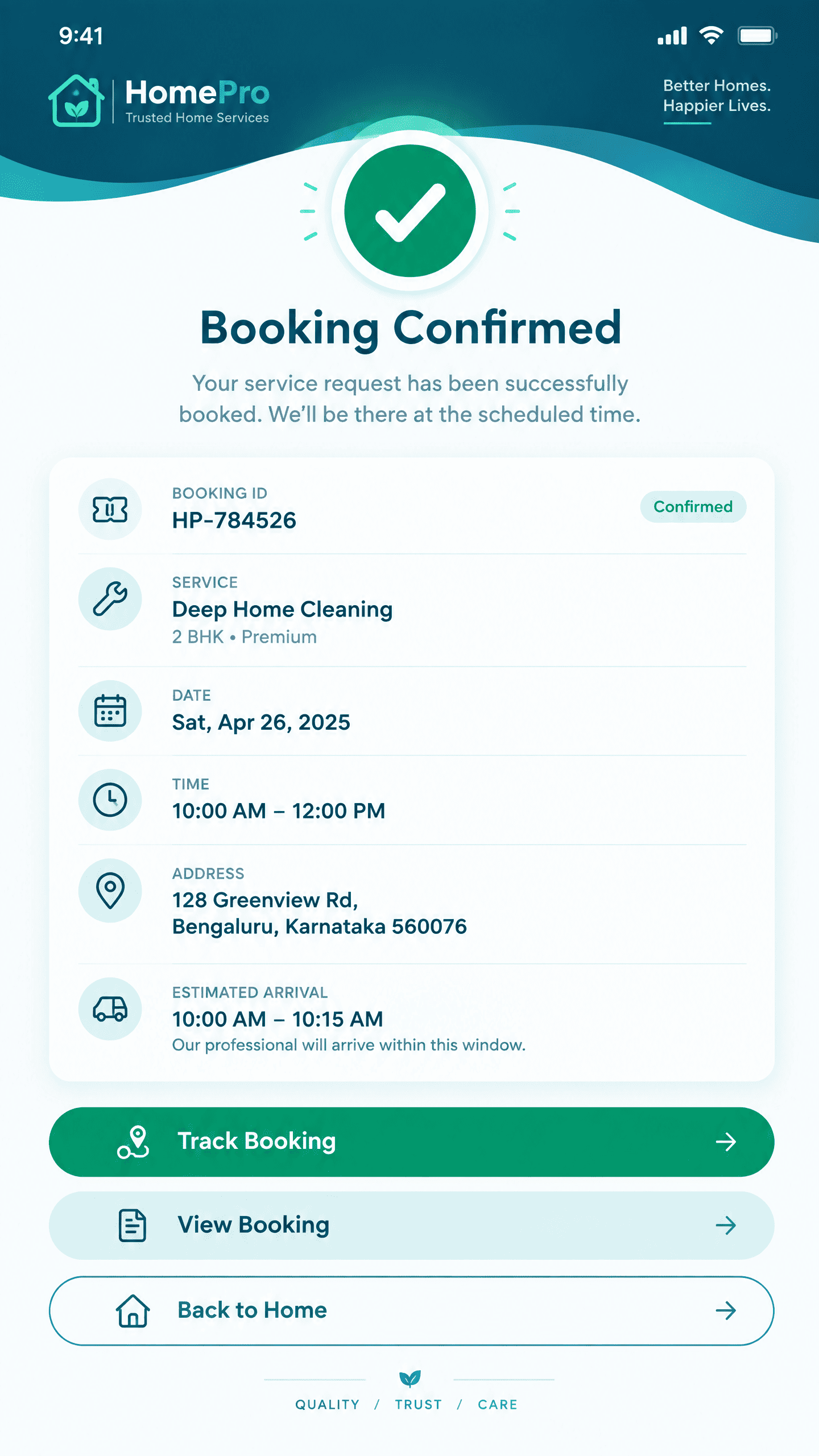 Instant Booking Confirmation & Token